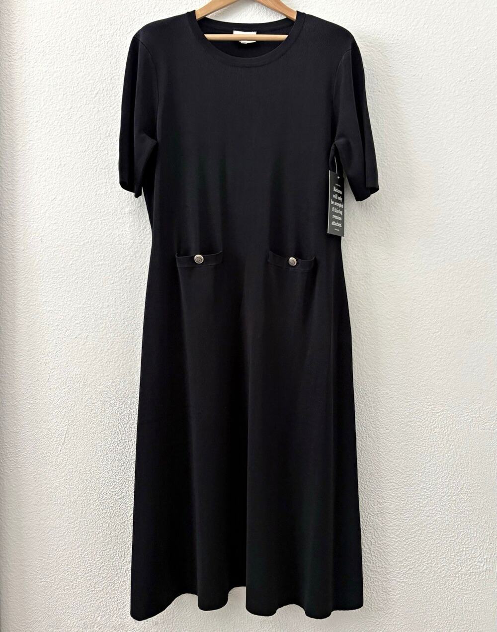 Tuckernuck Fit & Flare Mellor Midi Dress 3XL Black Pockets Sleeves Stretch XXXL